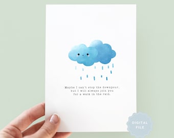 Tarjeta imprimible de aniversario "Paseo contigo bajo la lluvia", tarjeta de San Valentín, tarjeta para esposo, tarjeta para novio, tarjeta de boda, tarjeta de felicitación de amor.