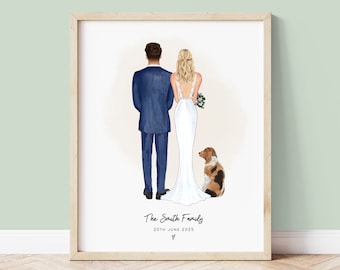 Personalised Bride and Groom Wedding Print, Wedding Gift, New Mr and Mrs, Personalised Wedding Print. Newlyweds, New Husband and Wife Gift