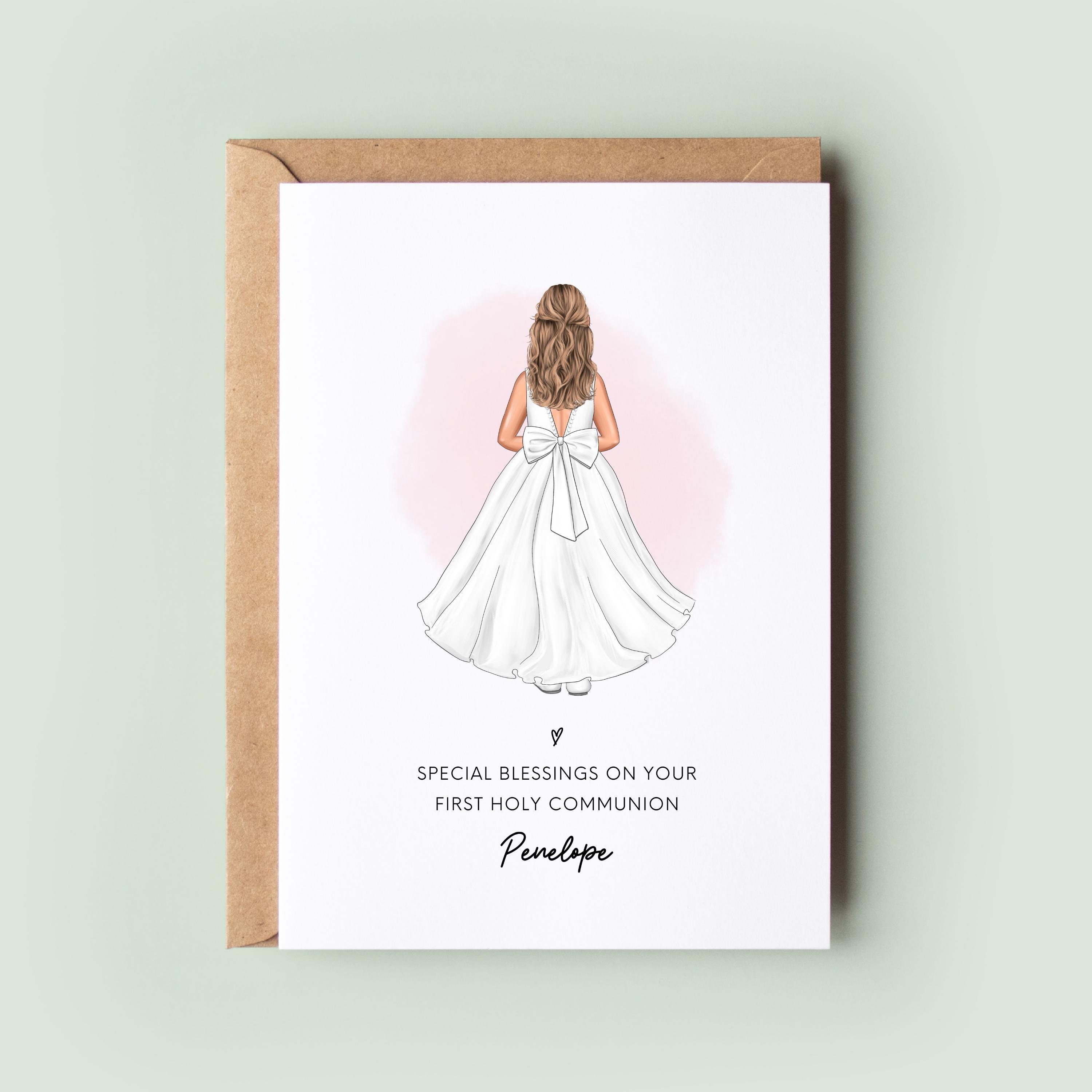 Personalised First Holy Communion Card for Girls | Keepsake for Daughter, Niece, Goddaughter, Sister, or Granddaughter