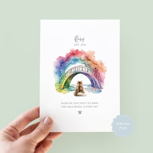 Printable Personalised Pet Loss Sympathy Card, Pet Bereavement Card, Pet Death, Pet Memorial Card, Cat Loss Card, Rainbow Bridge
