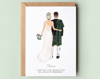 Will You Be My Bridesman Greetings Card, Personalised Bridesman Card, Bridesman Proposal, Bridesman or Man of Honour Proposal, Kilt #11003