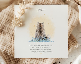 Personalised Cat Loss Sympathy Card – Pet Bereavement with Seed Paper Heart | Plantable Memorial Keepsake | Forget-Me-Not & Poppy Flowers