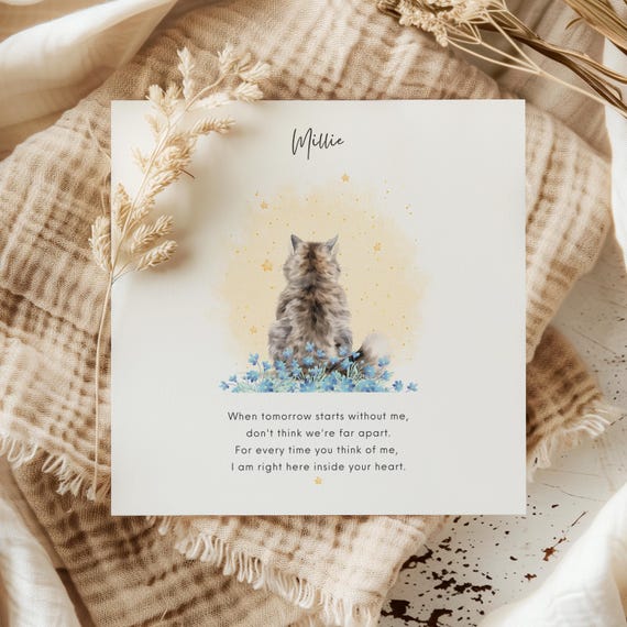 Personalised Cat Loss Sympathy Card – Pet Bereavement with Seed Paper Heart | Plantable Memorial Keepsake | Forget-Me-Not & Poppy Flowers