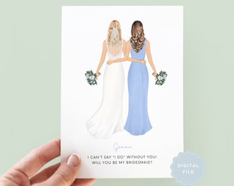 Printable Personalised Will You Be My Bridesmaid Greeting Card, Personalised Bridesmaid, Bridesmaid Proposal Card, Bridesmaid Box, Maid Gift
