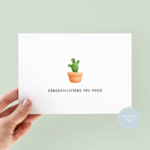 Afdrukbare kaart gefeliciteerd, gefeliciteerd kaart, cactuskaart, onbeleefde kaart, promotiekaart, rijtestkaart, nieuw huis, nieuwe baan
