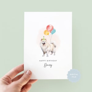 Tarjeta de cumpleaños imprimible de esquimal americano del perro, tarjeta de cumpleaños para papá perro, tarjeta de cumpleaños para mamá perro, tarjeta para mascota, del perro