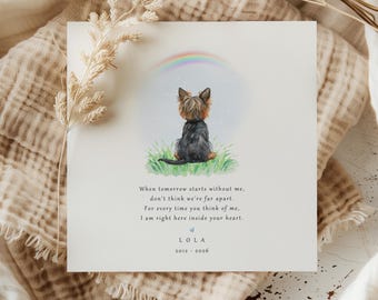 Tarjeta de condolencias personalizada para perros, cualquier raza, tarjeta conmemorativa por la pérdida de una mascota en el Puente Arcoíris