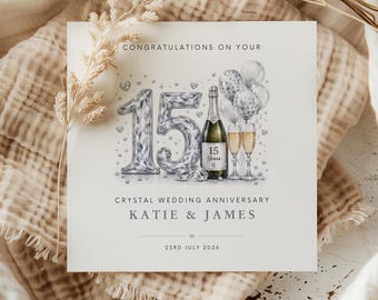 Carte personnalisée pour 15e anniversaire de mariage | Carte d'anniversaire de mariage en cristal | Carte pour 15 ans de mariage | Cadeau d'anniversaire personnalisé