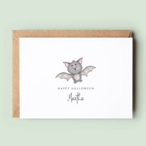 Carte d'Halloween chauve-souris mignonne, carte Happy Halloween, carte d'Halloween pour enfants, carte d'Halloween personnalisée, carte de voeux d'Halloween, carte de saison effrayante