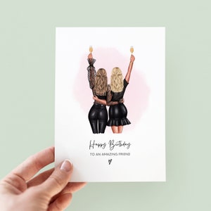 Printable Best Friends or Sister Printable Birthday Card, Customisable Bestie & Sister, Best Friend Portrait Card, Digital Keepsake