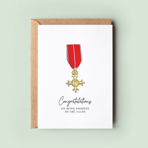Gefeliciteerd met de toekenning van een gepersonaliseerde OBE-wenskaart, OBE Card, OBE Card, Damehood, Knighthood Honours List Card