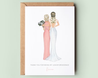 Personalised Junior Bridesmaid Thank You Card, Customisable Junior Bridesmaid Card, Wedding Thank You Card, Junior Bridesmaid Card