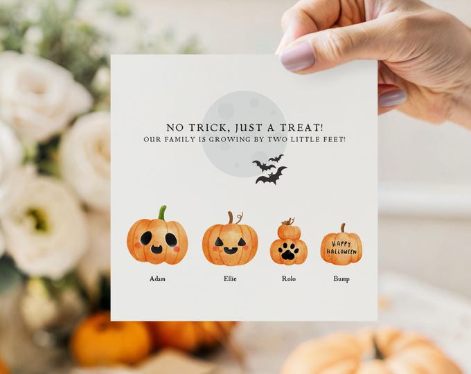 Personalised Halloween Pregnancy Announcement Card | Pumpkin Baby Reveal | Family Growing Card | Cute Autumn Baby News | Halloween Pregnancy