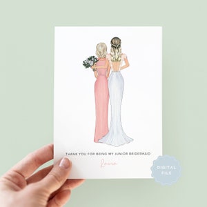 Printable Personalised Junior Bridesmaid Thank You Card, Customisable Junior Bridesmaid Card, Wedding Thank You Card, Bridesmaid #198