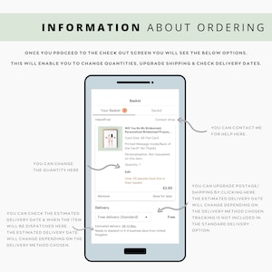 Peut inclure: Capture d'&eacute;cran d'un smartphone montrant une commande e-commerce pour une carte de demande de demoiselle d'honneur personnalis&eacute;e. L'&eacute;cran affiche les options de quantit&eacute;, de mise &agrave; niveau de l'exp&eacute;dition et de dates de livraison. Le texte comprend "Informations sur la commande".