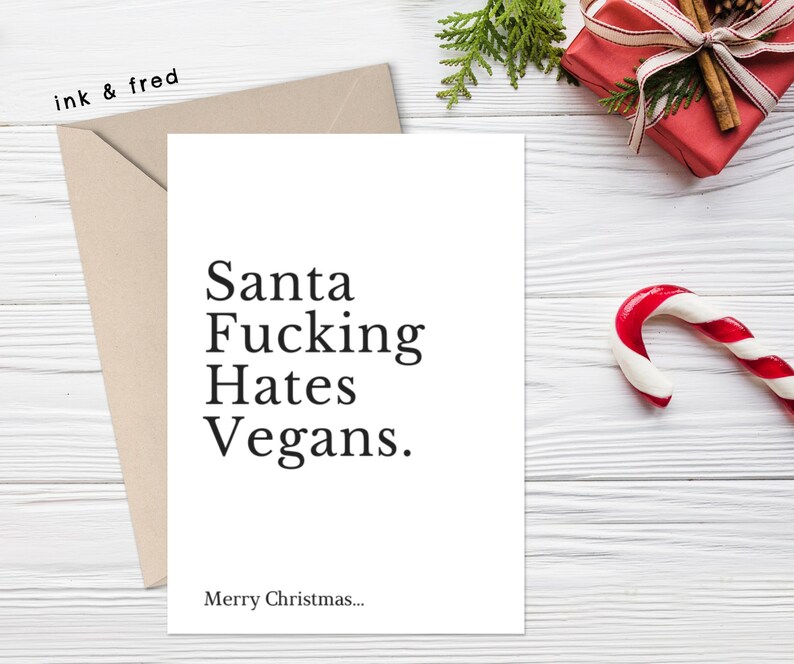 Funny Christmas Card Vegan Christmas Card Rude Christmas image 0