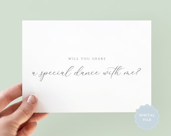 Printable Will You Share a Special Dance with Me Card, Father of the Bride Card, Card from Daughter, Mother of Bride Card, Wedding Card