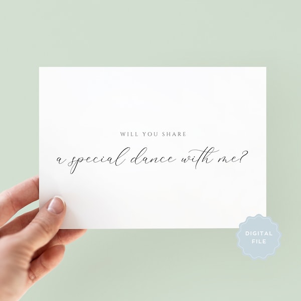 Printable Will You Share a Special Dance with Me Card, Father of the Bride Card, Card from Daughter, Mother of Bride Card, Wedding Card