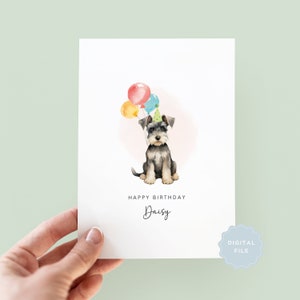 Tarjeta de cumpleaños imprimible de Schnauzer miniatura del perro, tarjeta de cumpleaños para el papá del perro, tarjeta de cumpleaños para la mamá del perro, tarjeta para mascotas, del perro
