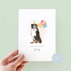 Tarjeta de cumpleaños imprimible para perro de montaña bernés, tarjeta de cumpleaños para papá perro, tarjeta de cumpleaños para mamá perro, tarjeta para mascota, del perro