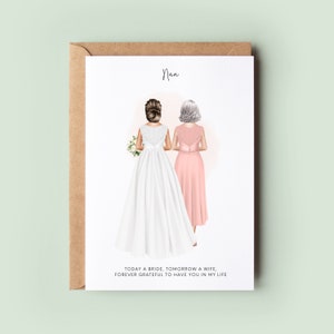 Personalised Grandma Wedding Thank You Card - Custom Nan or Nanny Appreciation, Illustrated Bride and Grandmother Keepsake