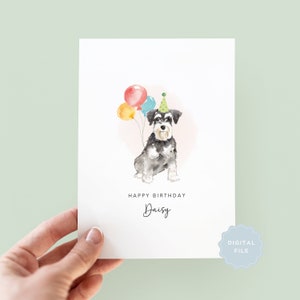 Tarjeta de cumpleaños imprimible de Schnauzer miniatura del perro, tarjeta de cumpleaños para el papá del perro, tarjeta de cumpleaños para la mamá del perro, tarjeta para mascotas, del perro