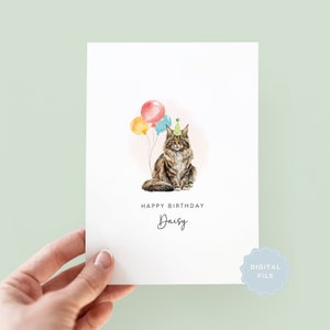 Printable Maine Coon Cat Birthday Card from the Cat, Birthday Card for Cat Dad, Birthday Card for Cat Mum, Pet Card, From the Cat