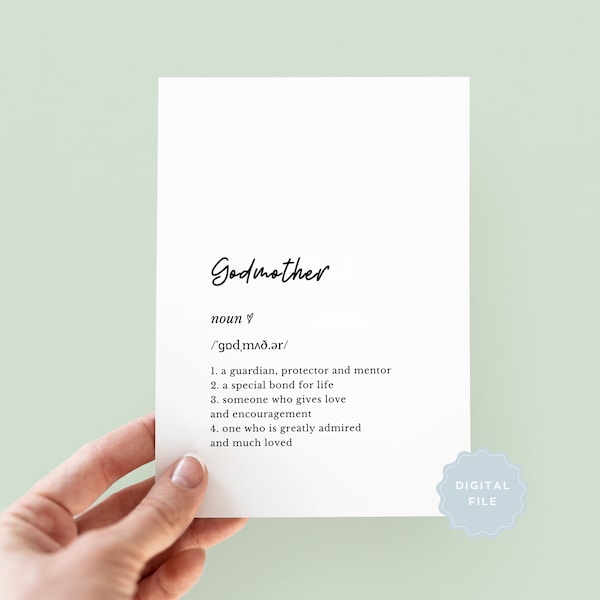 Printable Godmother Definition Card, Will You Be My Godmother Card, Godmother Proposal Card, Christening Card, Downloadable Card, Digital