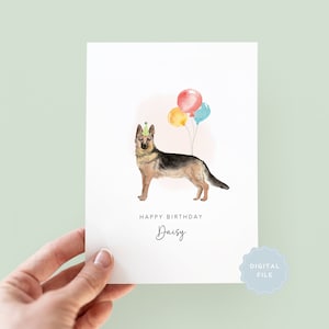 Tarjeta de cumpleaños imprimible de pastor alemán del perro, tarjeta de cumpleaños para papá perro, tarjeta de cumpleaños para mamá perro, tarjeta para mascota, del perro