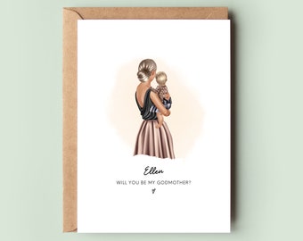 Personalised Will You Be My Godmother Card, Godmother Gift, Godmother Thank You Card, Godmother Keepsake, Christening Card, Baptism Card