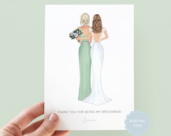 Printable Personalised Bridesmaid Thank You Card, Maid of Honour Thank you Card, Customisable Bridesmaid Card, Wedding Thank You Card