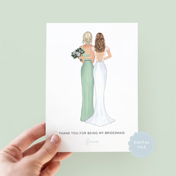 Printable Personalised Bridesmaid Thank You Card, Maid of Honour Thank you Card, Customisable Bridesmaid Card, Wedding Thank You Card