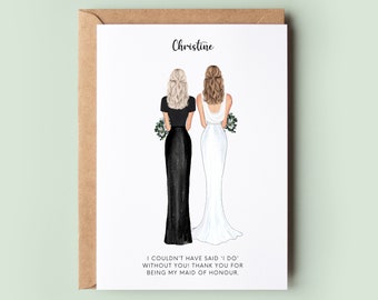 Personalised Maid of Honour Thank You Card, Maid of Honor Thank you Card, Customisable Bridesmaid Card, Wedding Thank You Card