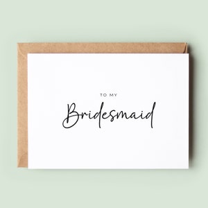 To My Bridesmaid Thank You Card, Wedding Bridesmaid Card, Card For Bridesmaid, Wedding Greeting Card, Wedding Party Thank You Card