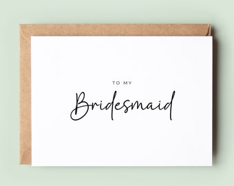 To My Bridesmaid Thank You Card, Wedding Bridesmaid Card, Card For Bridesmaid, Wedding Greeting Card, Wedding Party Thank You Card