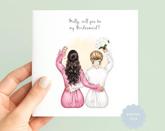 Afdrukbare kaart bruidsmeisjesvoorstel | Gepersonaliseerde digitale download: Will You Be My Bridesmaid