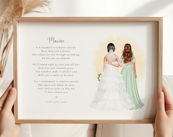 Personalised Bridesmaid Print, Custom Wedding Poem Keepsake (Printed or Digital Download)