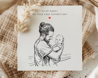 First Father’s Day Card, Personalised Daddy and Baby Sketch Card, New Dad Keepsake Card, Custom Baby Father’s Day Card