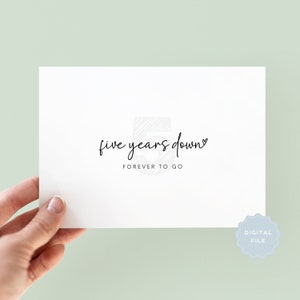 Printable Five Years Down Forever To Go Wedding Anniversary Card, 5th Years Anniversary Card For Him, For Her, Happy Anniversary, Wood