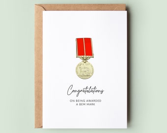 Congratulations on Being Awarded a BEM Personalised Greeting Card, MBE Card, OBE Card, Damehood, Knighthood Honours List Card - #352