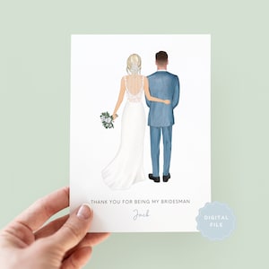 Printable Personalised Bridesman Thank You Card, Man of Honour Thank you Card, Customisable Bridesman Card, Wedding Thank Card, Bridesman