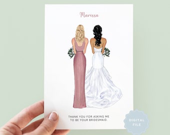 Printable Thank You For Asking Me To Be Your Bridesmaid, Best Friend Wedding Card, Personalised Bridesmaid Card, Bride On Your Wedding Day