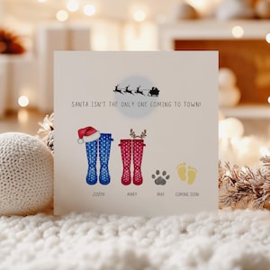 Personalised Christmas Pregnancy Announcement Card | Wellies & Paw Prints Baby Reveal | We're Pregnant Christmas Reveal Card