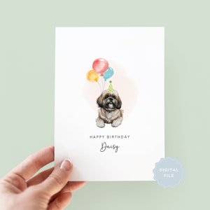 Tarjeta de cumpleaños para Lhasa Apso imprimible del perro, tarjeta de cumpleaños para papá perro, tarjeta de cumpleaños para mamá perro, tarjeta para mascota, del perro