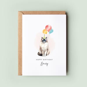 Carte d'anniversaire chat balinais du chat | Carte d'anniversaire pour maman chat ou papa chat | Carte de voeux sur le thème des animaux de compagnie