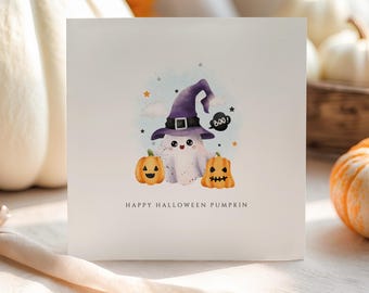 Cute Halloween Card | Ghost Pumpkin Halloween Card | Happy Halloween Greeting Card | Cute Ghost Card | Halloween Card for Friend