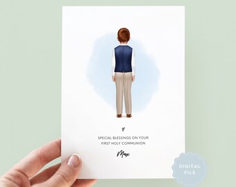 Printable Personalised First Holy Communion Card, 1st Holy Communion Card, Holy Communion Card for Son, Nephew, Godson, Brother, Grandson