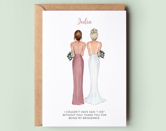 Personalised Bridesmaid Thank You Card, Maid of Honour Thank you Card, Customisable Bridesmaid Card, Wedding Thank Card, Bridesmaid Thanks