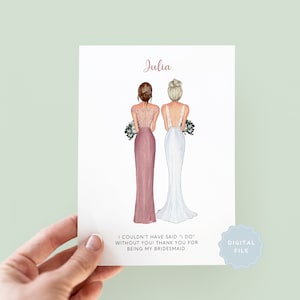 Printable Personalised Bridesmaid Thank You Card, Maid of Honour Thank you Card, Customisable Bridesmaid Card, Wedding Thank Card #210