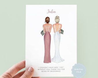 Printable Personalised Bridesmaid Thank You Card, Maid of Honour Thank you Card, Customisable Bridesmaid Card, Wedding Thank Card #210